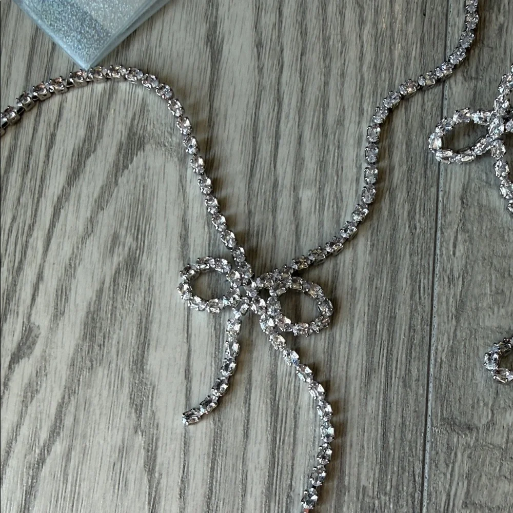 Alexa Rae Crystal Bow Necklace and Earring Set - Silver - Picture 2 of 3